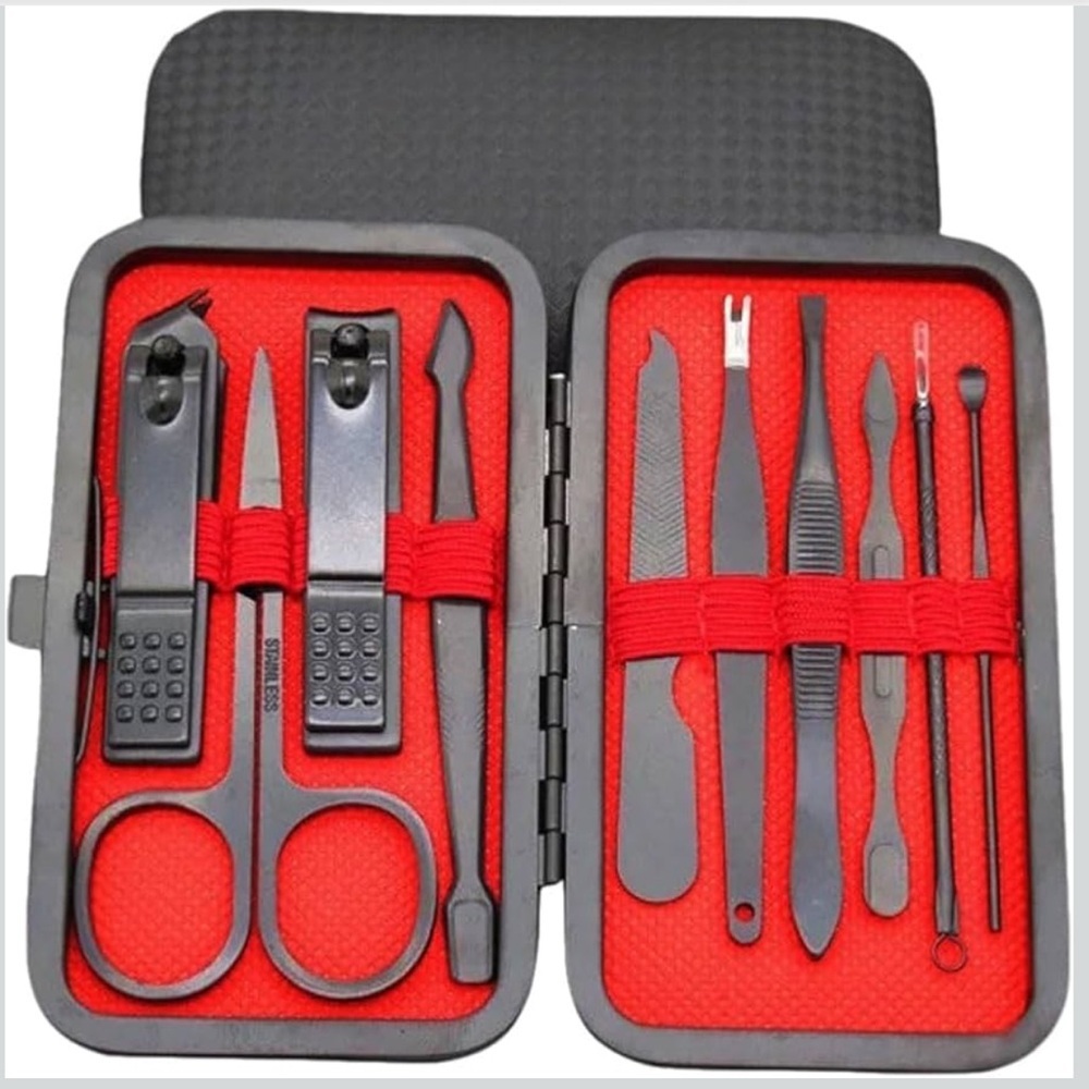 Elegant Black and Red Manicure Set